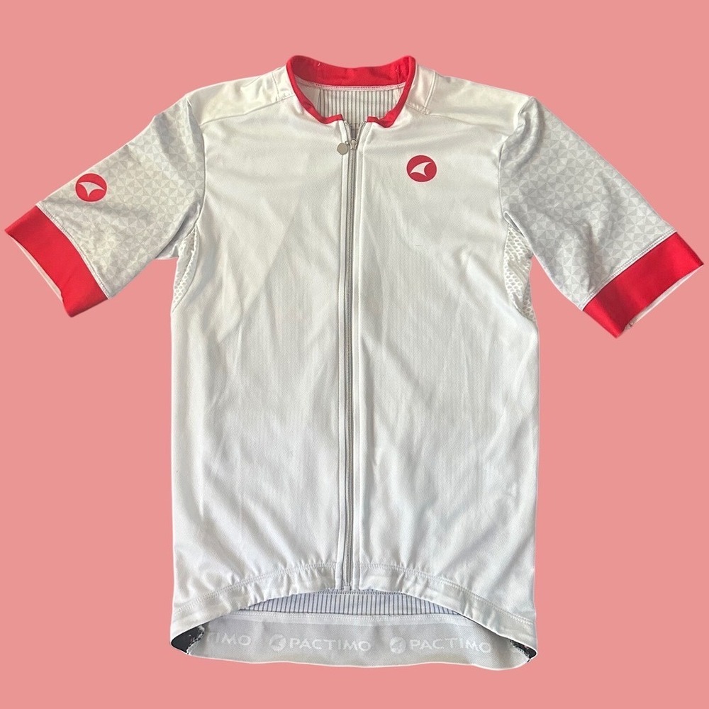 Pactimo Womens Cycling Jersey White Red Full Zip Short Sleeve Size M S18-009